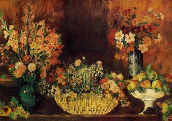 Vase, Basket of Flowers and Fruit